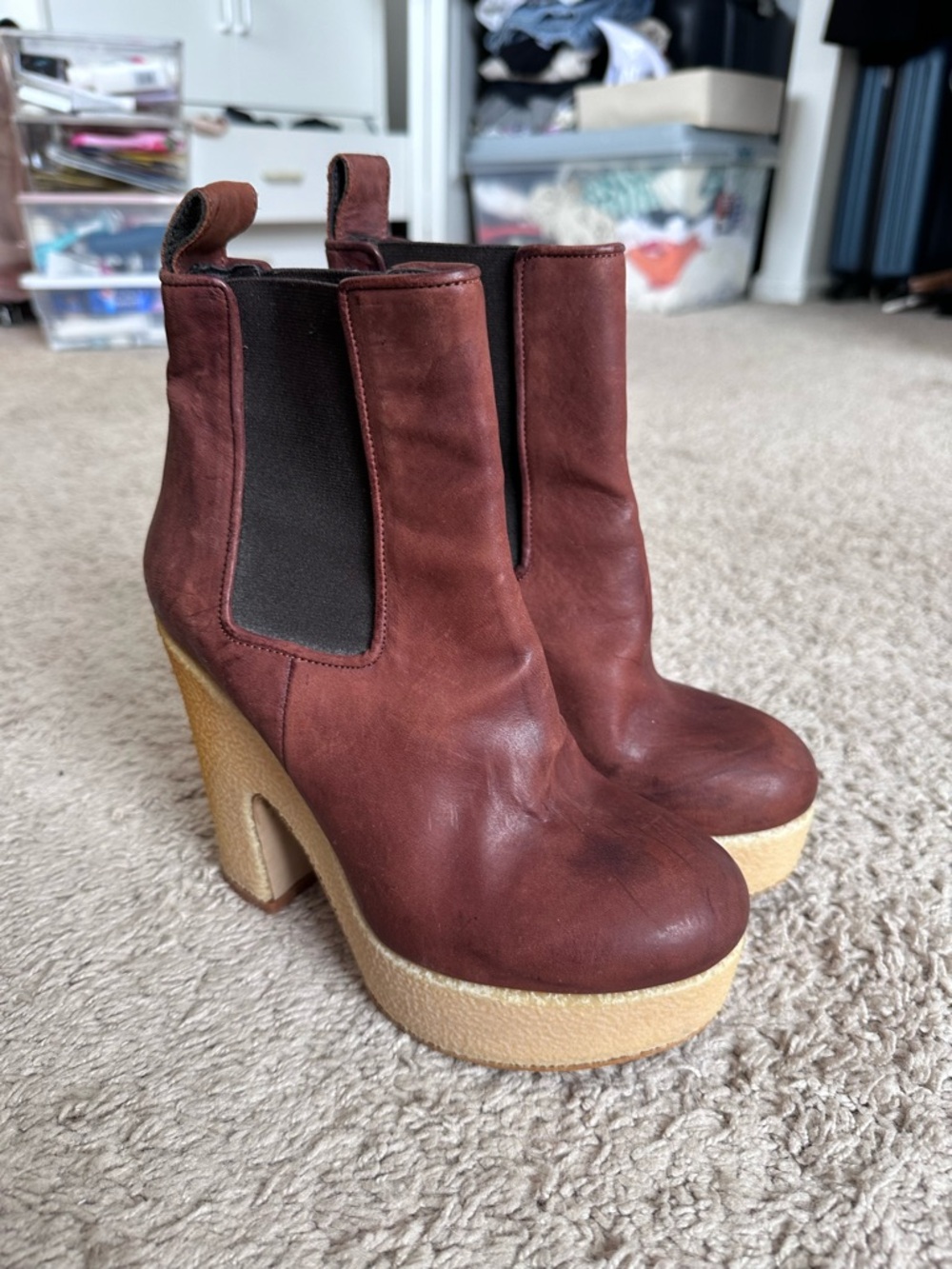 All Saints Women's Brown Leather Platform Chelsea Boots